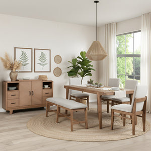 Alpine Furniture Olejo Bench With Oatmeal Cushion And Tapered Legs, Natural Wood Finish, Durable Stylish Seating (99) 3426-03