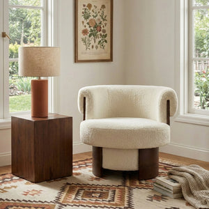 English Elm Modern Sculptural Barrel Swivel Chair Set of 2 with Bentwood Back for Living Room Beige N760S0000060A
