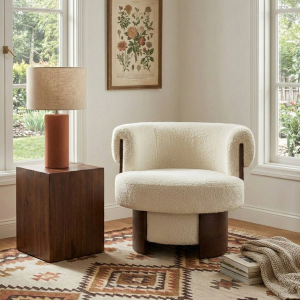 English Elm Modern Sculptural Barrel Swivel Chair Set of 2 with Bentwood Back for Living Room Beige N760S0000060A