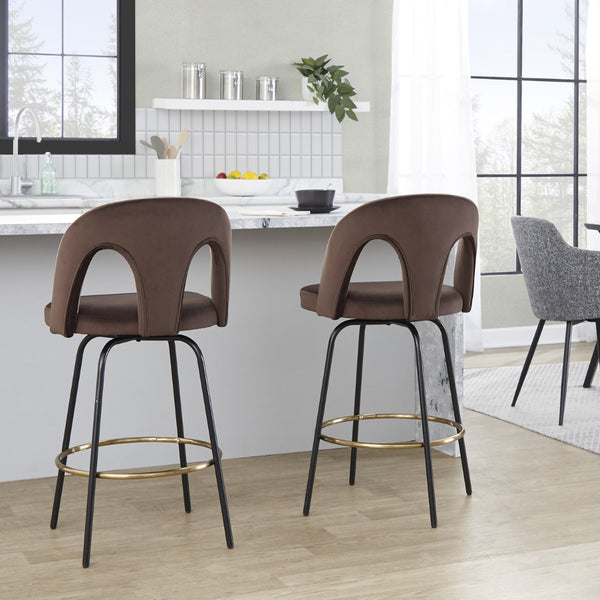 English Elm Fixed-height Swivel Counterstools with White Upholstery Gold Footrest Set of 2 Espresso B202S01791