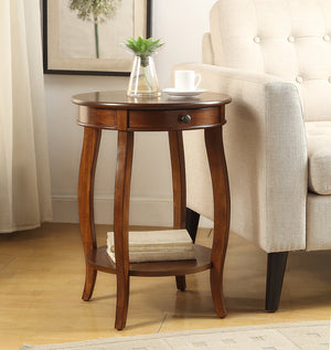 English Elm Alysa Walnut Round Accent Table with Drawer & Shelf, Cabriole Legs, Compact Durable Side Table B2726P265216