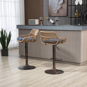 English Elm Modern Swivel Bar Stools Set of 2 Adjustable Counter Height Chairs with Linen Seat Vintage Gold Frame Blue W39594821
