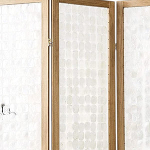 Homeroots 71" Clear Folding Three Panel Screen Room Divider  Capiz Shell 342720