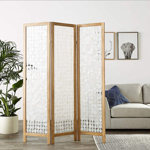 Homeroots 71" Clear Folding Three Panel Screen Room Divider  Capiz Shell 342720