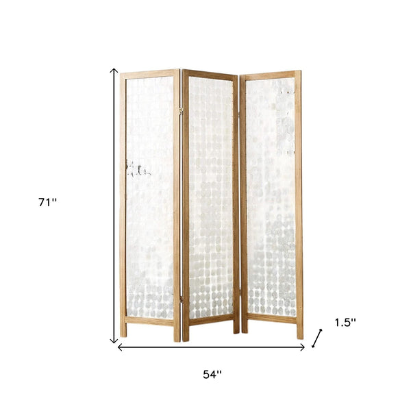 Homeroots 71" Clear Folding Three Panel Screen Room Divider  Capiz Shell 342720