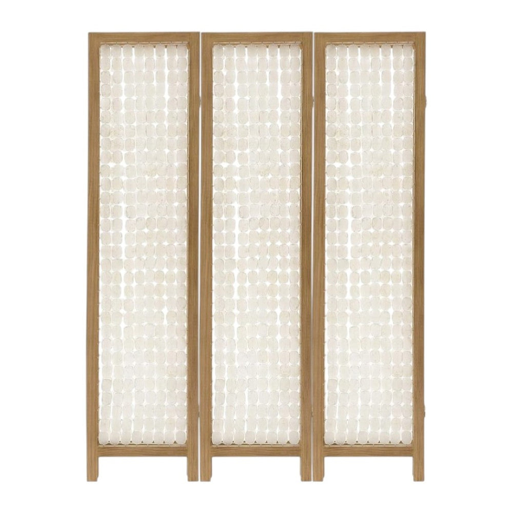 HomeRoots 71" Clear Folding Room Divider - Elegant Three-Panel Capiz Shell Screen for Modern Home Decor 342720