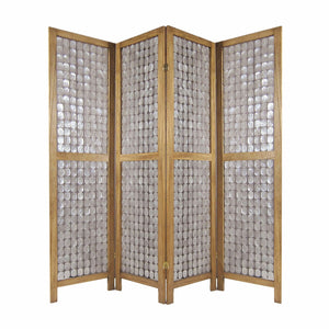 Homeroots 84" Clear Capiz Mother Of Pearl Folding Three Panel Screen Room Divider  Wood 342721