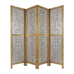 HomeRoots 84" Capiz Mother of Pearl Folding Three Panel Screen - Elegant Room Divider with Artisanal Charm 342721