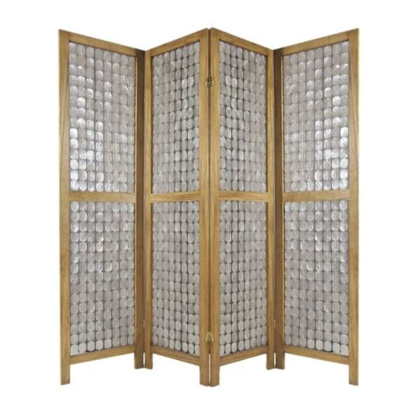 HomeRoots 84" Capiz Mother of Pearl Folding Three Panel Screen - Elegant Room Divider with Artisanal Charm 342721