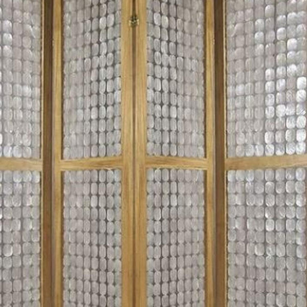HomeRoots 84" Capiz Mother of Pearl Folding Three Panel Screen - Elegant Room Divider with Artisanal Charm 342721