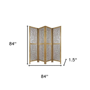 HomeRoots 84" Capiz Mother of Pearl Folding Three Panel Screen - Elegant Room Divider with Artisanal Charm 342721
