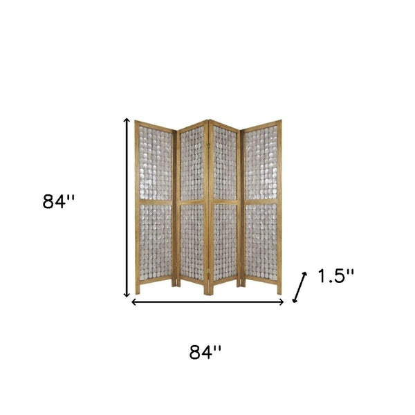 HomeRoots 84" Capiz Mother of Pearl Folding Three Panel Screen - Elegant Room Divider with Artisanal Charm 342721