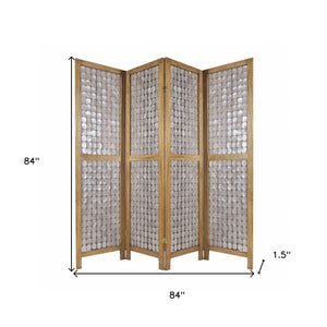 Homeroots 84" Clear Capiz Mother Of Pearl Folding Three Panel Screen Room Divider  Wood 342721