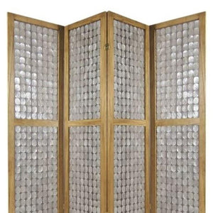 HomeRoots 84" Capiz Mother of Pearl Folding Three Panel Screen - Elegant Room Divider with Artisanal Charm 342721