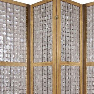 Homeroots 84" Clear Capiz Mother Of Pearl Folding Three Panel Screen Room Divider  Wood 342721