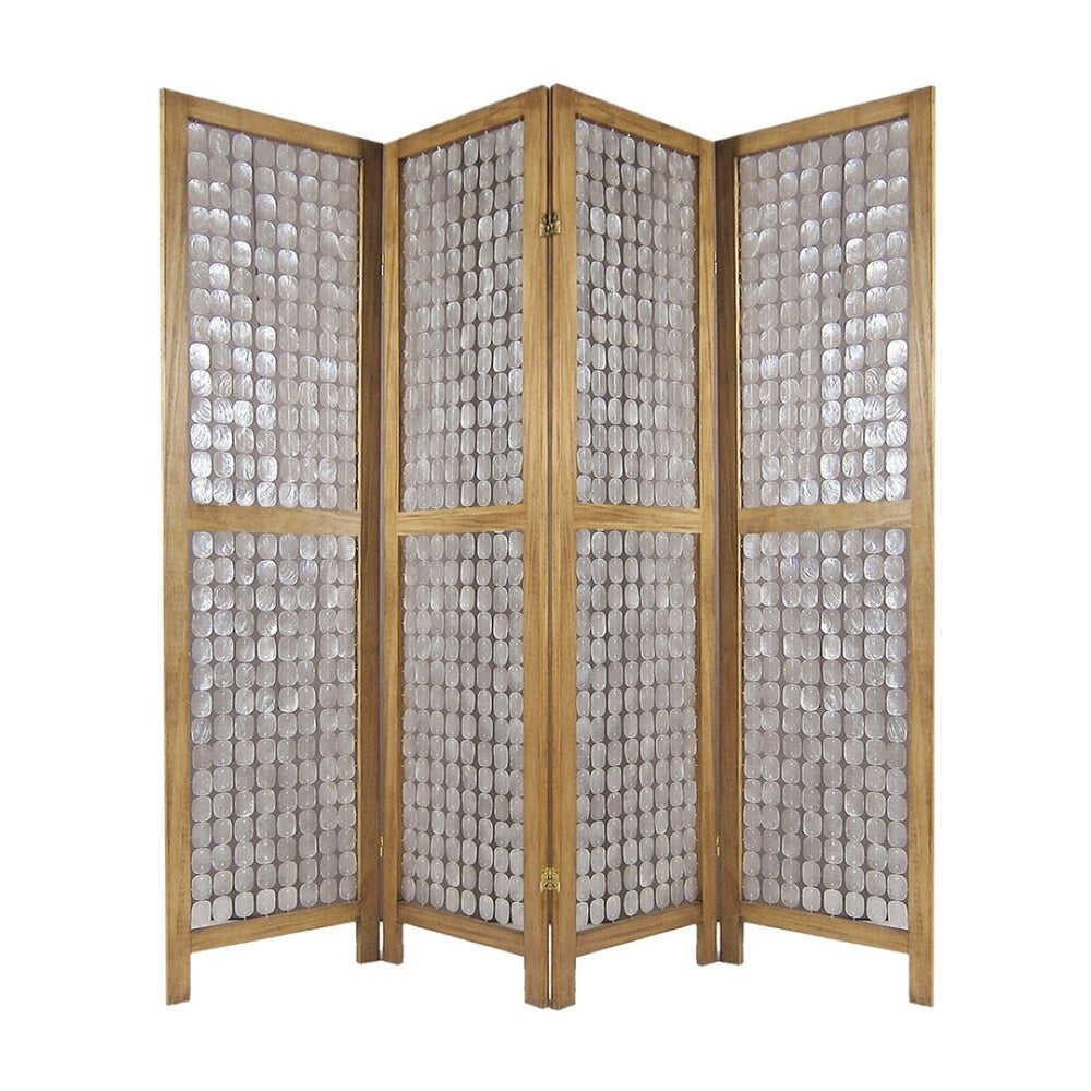 HomeRoots 84" Capiz Mother of Pearl Folding Three Panel Screen - Elegant Room Divider with Artisanal Charm 342721