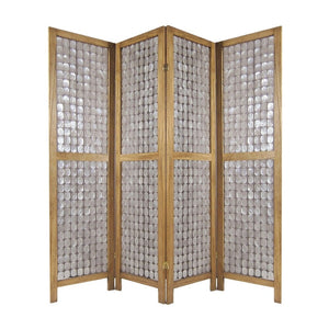 HomeRoots 84" Capiz Mother of Pearl Folding Three Panel Screen - Elegant Room Divider with Artisanal Charm 342721