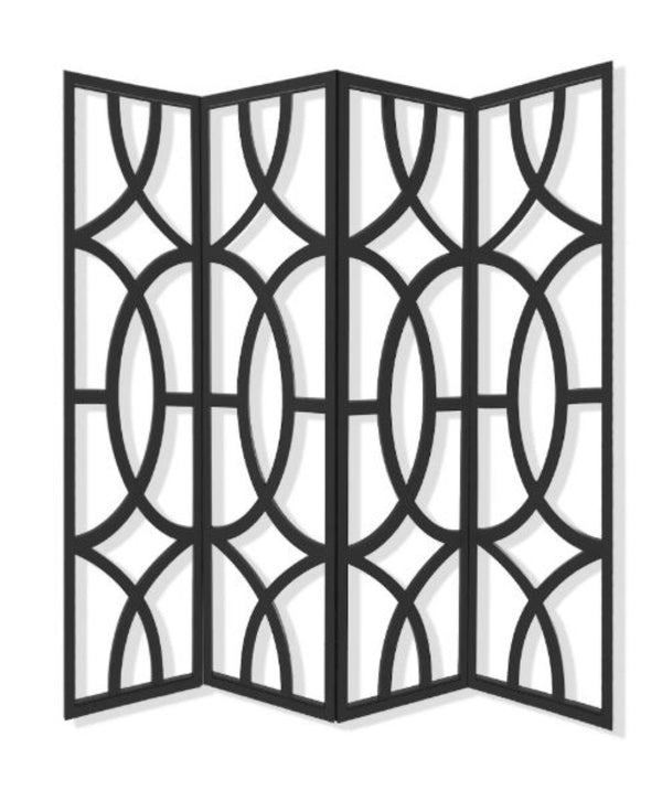 HomeRoots 84" Modern Black Solid Wood Folding Screen - Stylish Room Divider & Privacy Accent for Any Space 342722