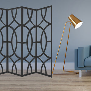 Homeroots 84" Black Solid Wood Folding Four Panel Screen Room Divider   342722