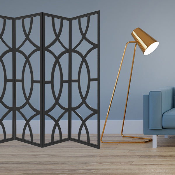 Homeroots 84" Black Solid Wood Folding Four Panel Screen Room Divider   342722