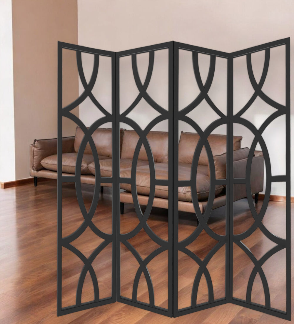 Homeroots 84" Black Solid Wood Folding Four Panel Screen Room Divider   342722