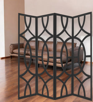 Homeroots 84" Black Solid Wood Folding Four Panel Screen Room Divider   342722