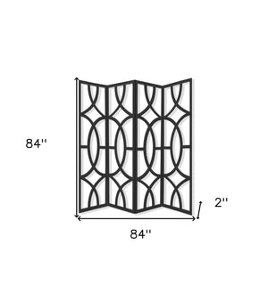 Homeroots 84" Black Solid Wood Folding Four Panel Screen Room Divider   342722