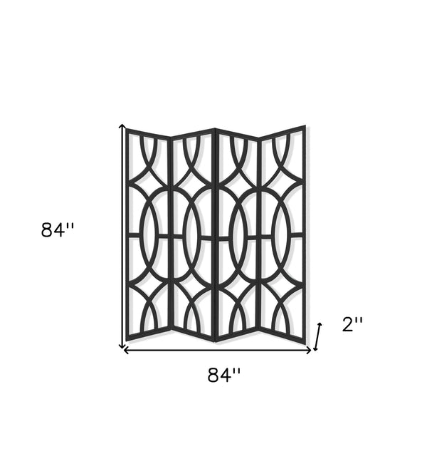 Homeroots 84" Black Solid Wood Folding Four Panel Screen Room Divider   342722