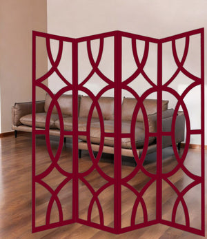 Homeroots 84" Red Solid Wood Folding Four Panel Screen Room Divider   342723