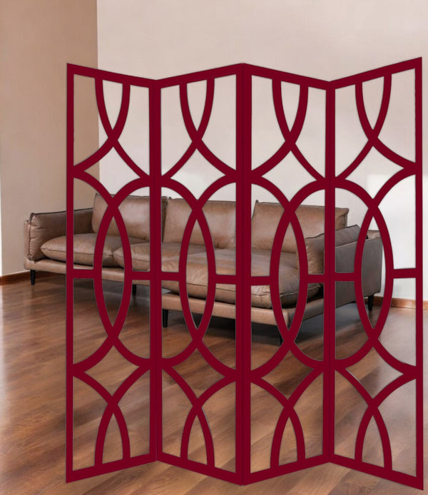 Homeroots 84" Red Solid Wood Folding Four Panel Screen Room Divider   342723