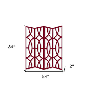 Homeroots 84" Red Solid Wood Folding Four Panel Screen Room Divider   342723