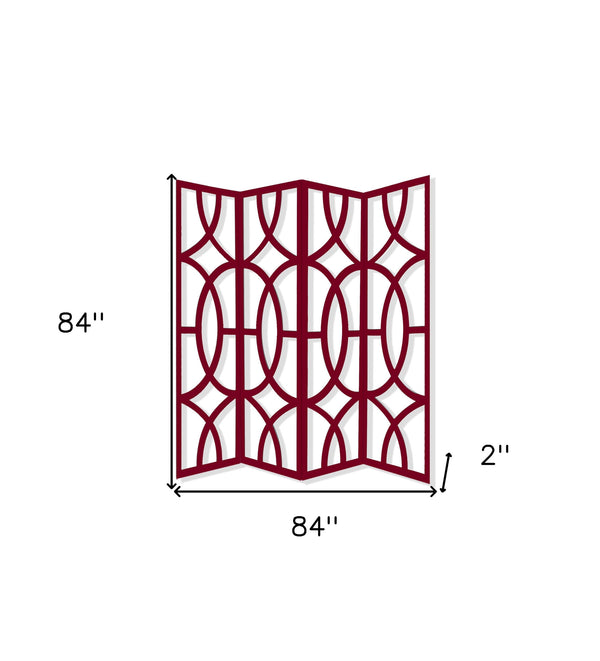 Homeroots 84" Red Solid Wood Folding Four Panel Screen Room Divider   342723