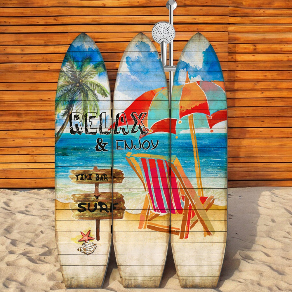 Homeroots 71" Blue And Beige Solid Wood Folding Three Panel Screen Room Divider   342730