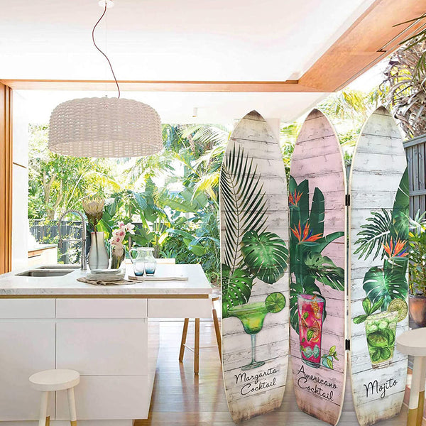 Homeroots 71" Green Solid Wood Folding Three Panel Screen Room Divider   342731