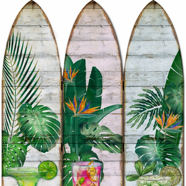 Homeroots 71" Green Solid Wood Folding Three Panel Screen Room Divider   342731