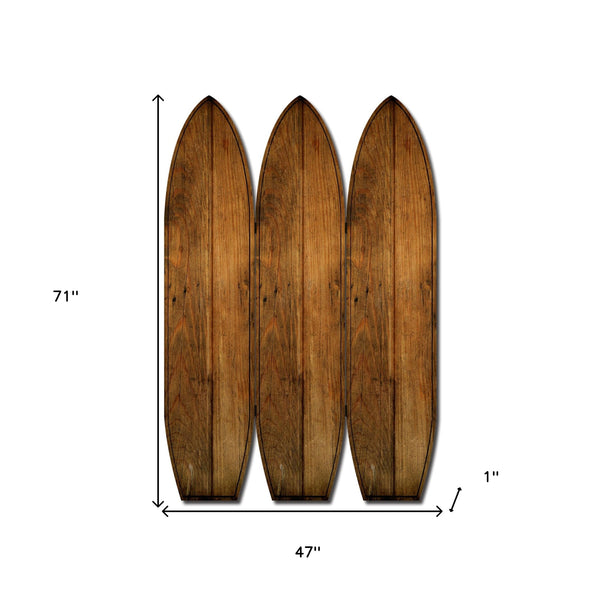 Homeroots 71" Brown Solid Wood Folding Three Panel Screen Room Divider   342735