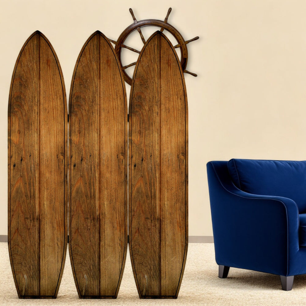 Homeroots 71" Brown Solid Wood Folding Three Panel Screen Room Divider   342735