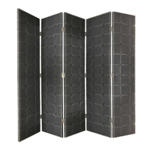 Homeroots 108" Gray Fabric And Wood Folding Five Panel Screen Room Divider   342736