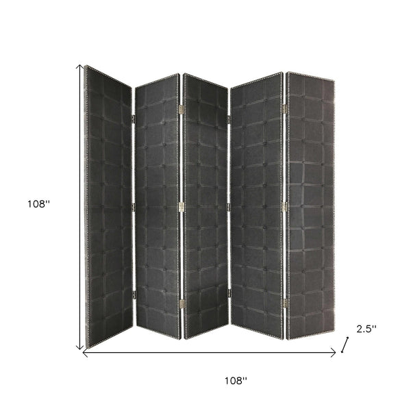 Homeroots 108" Gray Fabric And Wood Folding Five Panel Screen Room Divider   342736