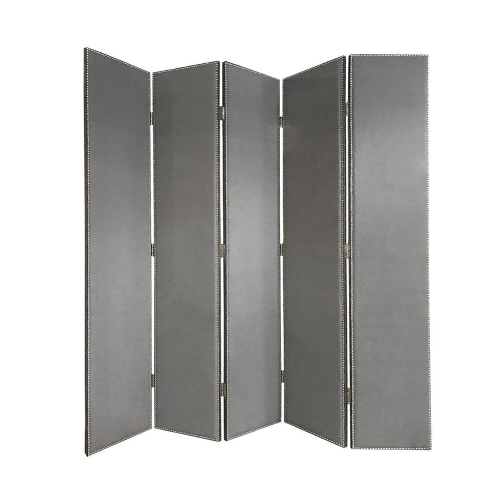 HomeRoots 108" Elegant Gray Fabric & Wood Folding Five-Panel Screen Divider - Versatile Room Privacy Solution 342736