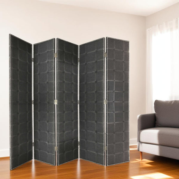 Homeroots 108" Gray Fabric And Wood Folding Five Panel Screen Room Divider   342736