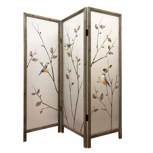 Homeroots 63" Brown Fabric And Wood Folding Three Panel Screen Room Divider  Fabric And Manufactured Wood 342737