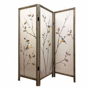 Homeroots 63" Brown Fabric And Wood Folding Three Panel Screen Room Divider  Fabric And Manufactured Wood 342737