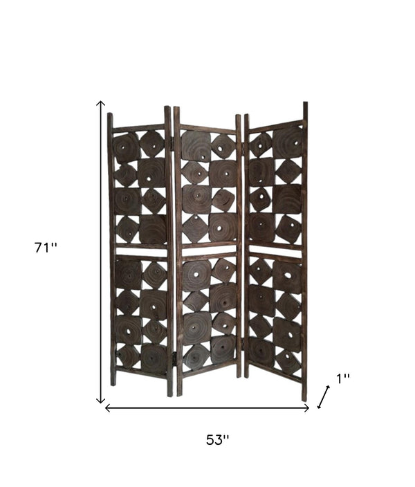 Homeroots 71" Brown Solid Wood Folding Three Panel Screen Room Divider   342739