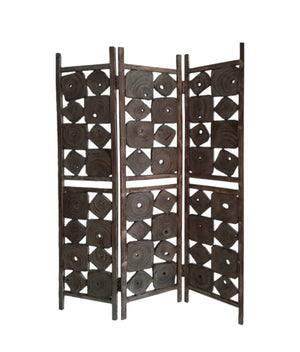 Homeroots 71" Brown Solid Wood Folding Three Panel Screen Room Divider   342739