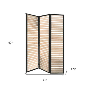 Homeroots 67" Natural Wood And Iron Folding Three Panel Screen Room Divider  Metal 342740