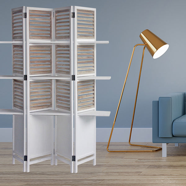 Homeroots 71" White Wood Folding Four Panel Screen Room Divider  Wood 342741
