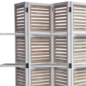 Homeroots 71" White Wood Folding Four Panel Screen Room Divider  Wood 342741