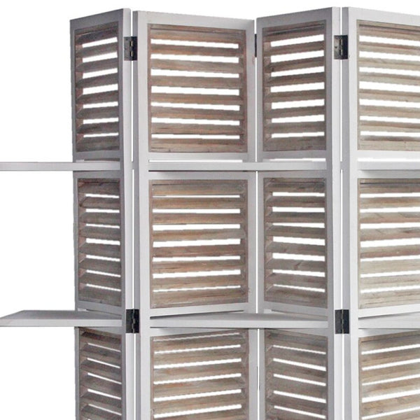 Homeroots 71" White Wood Folding Four Panel Screen Room Divider  Wood 342741