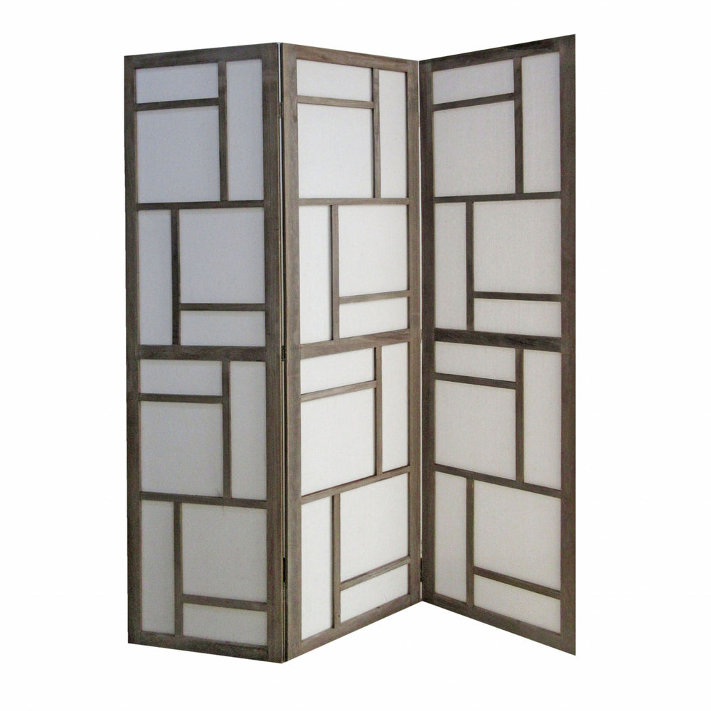 Homeroots 50" Gray And White Wood And Fabric Three Panel Screen Room Divider  Wood And Fabric 342742